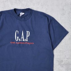 画像1: "God Answers Players" ジーザス パロディプリントTシャツ NAVY L (1)
