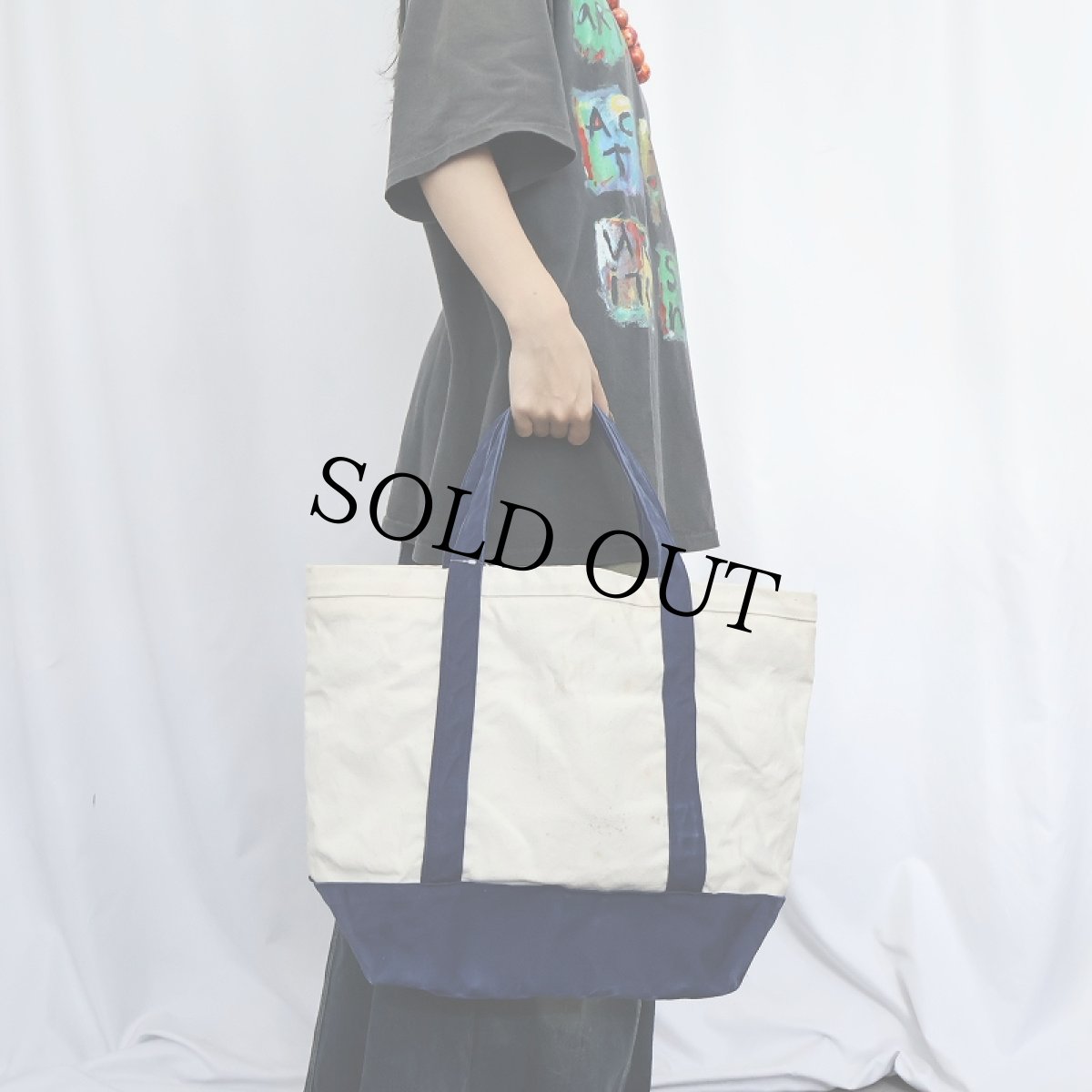 画像2: 80's BROOKSTONE ジップトップ キャンバストートバッグ NAVY MEDIUM (2)