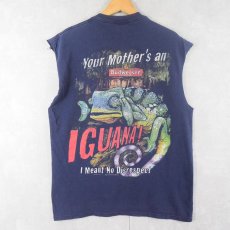 画像1: 90's Budweiser ビールメーカー カットオフスリーブＴシャツ NAVY L (1)