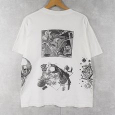 画像2: 90's M.C.Escher USA製 騙し絵アート マルチプリントTシャツ L (2)