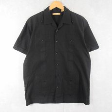 画像1: The Havanera 刺繍デザイン キューバシャツ BLACK M (1)