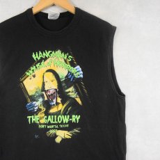 画像1: 2000's Mona Lisa×Horror アートパロディプリント ノースリーブTシャツ BLACK L (1)