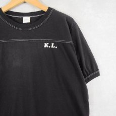 画像1: 70〜80's USA製 "SINGER" フロッキープリント フットボールTシャツ XL (1)