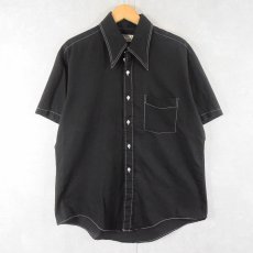 画像1: 70's WESTVALE ステッチデザイン ポリエステル×コットンシャツ BLACK L (1)