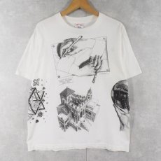 画像1: 90's M.C.Escher USA製 騙し絵アート マルチプリントTシャツ L (1)