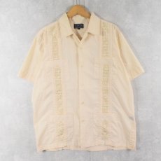 画像1: WEST LINE 刺繍デザイン キューバシャツ M (1)