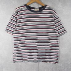 画像1: 90's BALE DYED ORIGINALS USA製 マルチボーダー柄 鹿の子Tシャツ L (1)