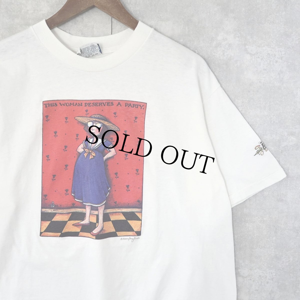 画像1: 90's Mary Engelbreit USA製 "THIS WOMEN DESERVES A PARTY." アートプリントTシャツ XL (1)