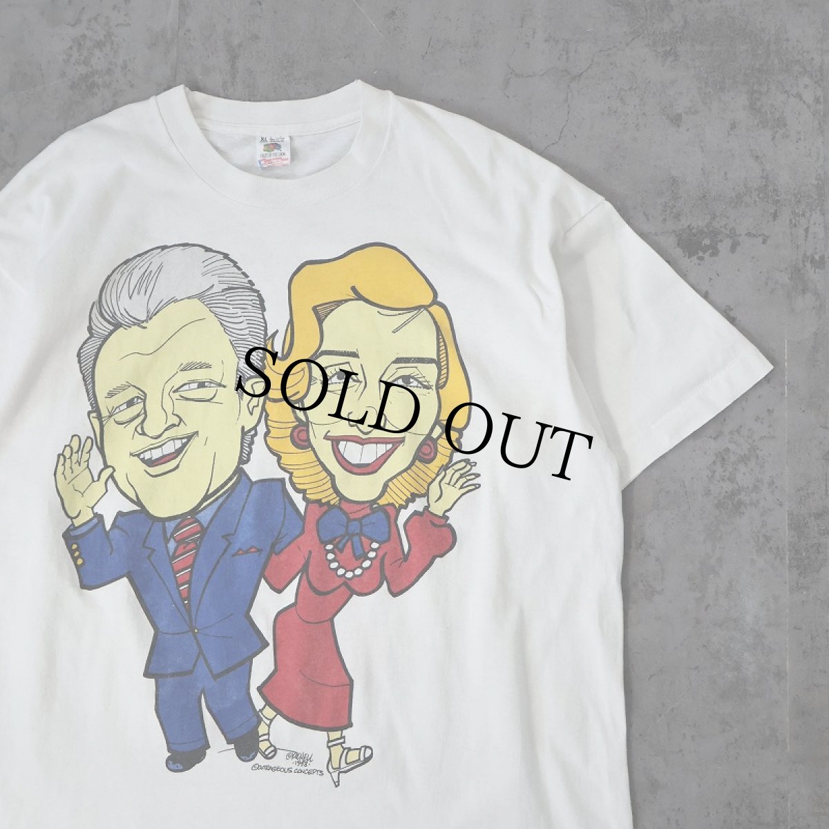 画像1: 90's USA製 クリントン夫妻 風刺画プリントTシャツ XL (1)