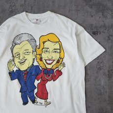 画像1: 90's USA製 クリントン夫妻 風刺画プリントTシャツ XL (1)