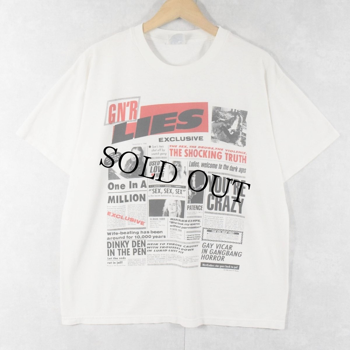 画像1: 80's GUNS N' ROSES "GN'R LIES" ロックバンド スタジオアルバム プリントTシャツ L (1)