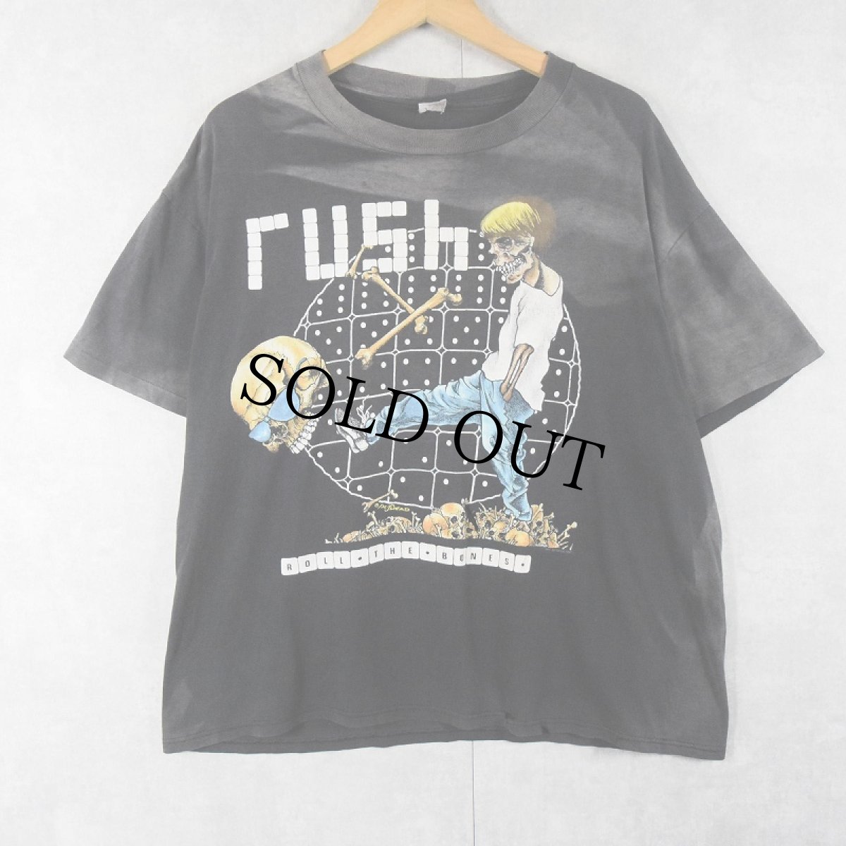 画像1: 90's RUSH × PUSHEAD "ROLL THE BONES" ロックバンド アルバムプリントTシャツ BLACK (1)
