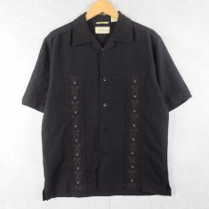 画像1: Cubavera 刺繍デザイン キューバシャツ BLACK S (1)