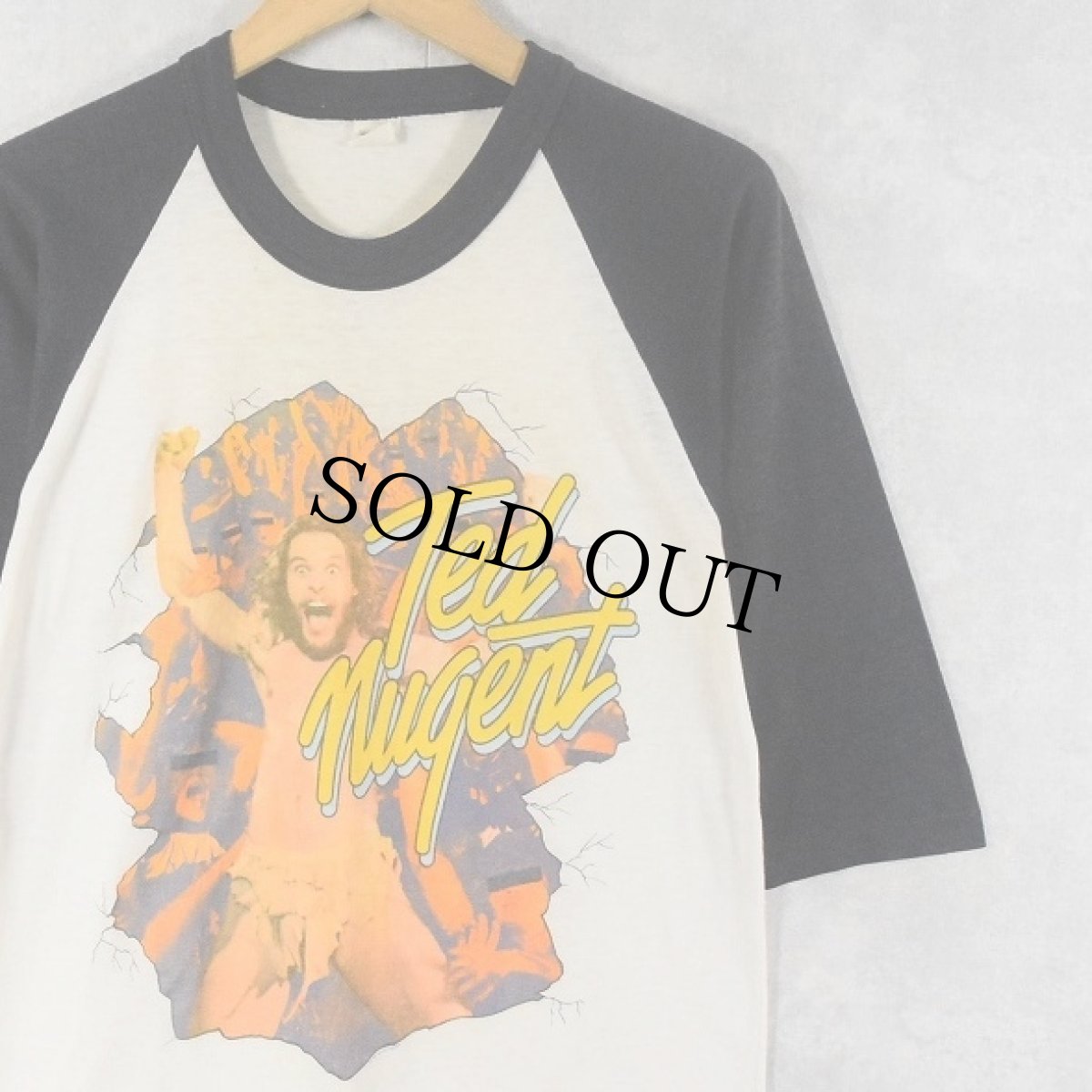画像1: 80's Ted Nugent USA製 "World Wildlife" ギタリスト ツアープリント ラグランTシャツ L (1)