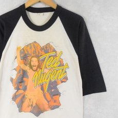 画像1: 80's Ted Nugent USA製 "World Wildlife" ギタリスト ツアープリント ラグランTシャツ L (1)