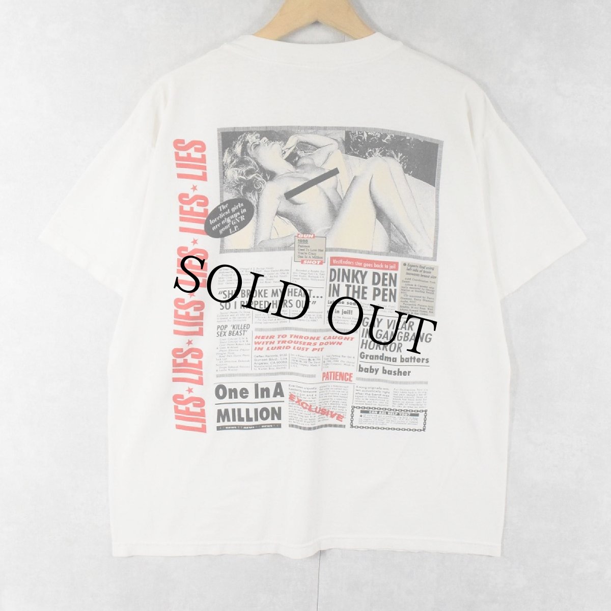 画像2: 80's GUNS N' ROSES "GN'R LIES" ロックバンド スタジオアルバム プリントTシャツ L (2)