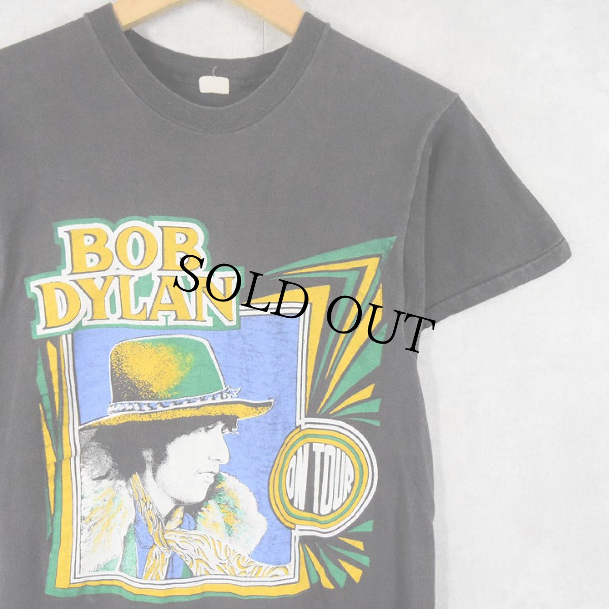画像1: 70's BOB DYLAN フォークロックミュージシャン ツアープリントTシャツ BLACK (1)