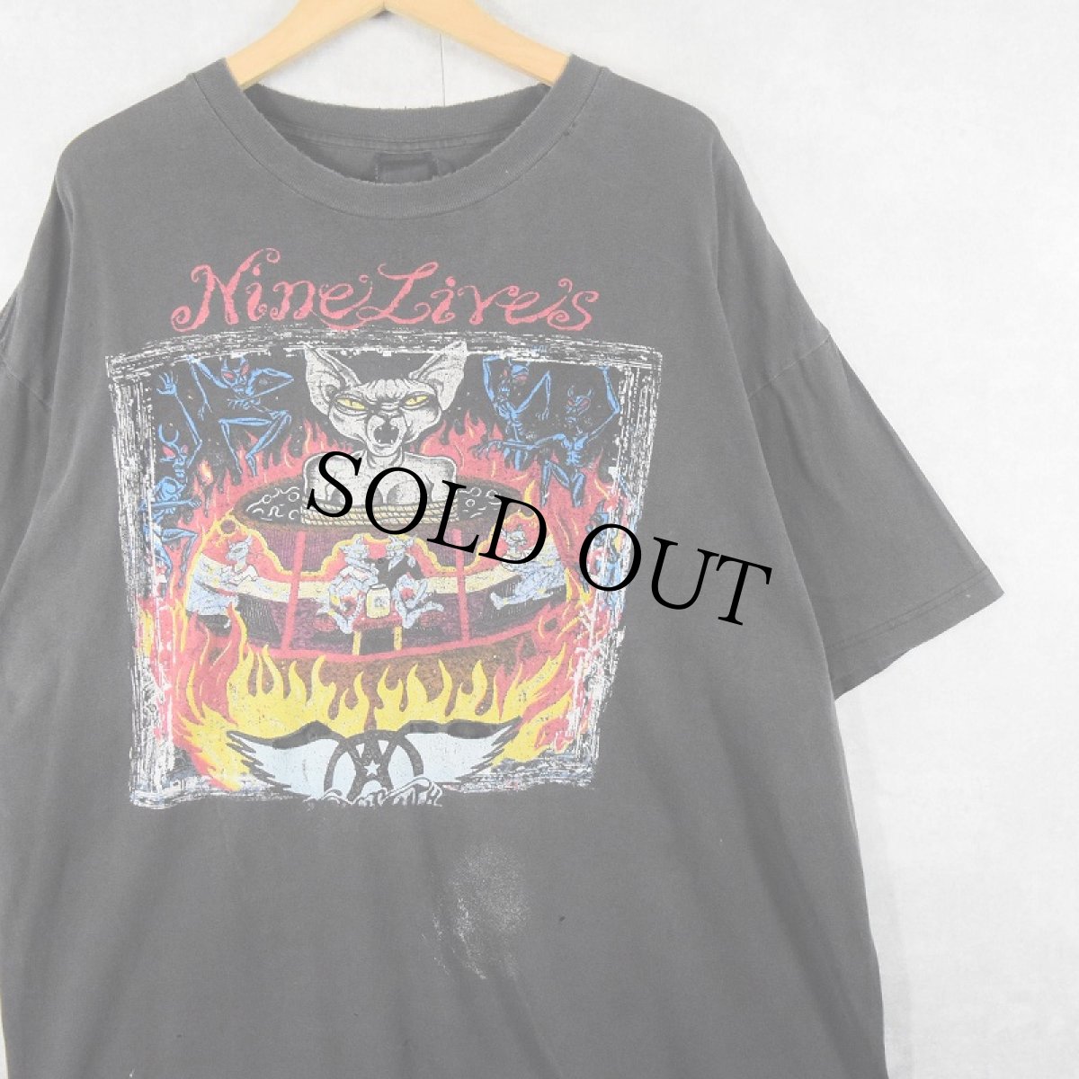 画像1: 90's AEROSMITH "Nine Lives Tour" ロックバンドツアープリントTシャツ BLACK XL (1)