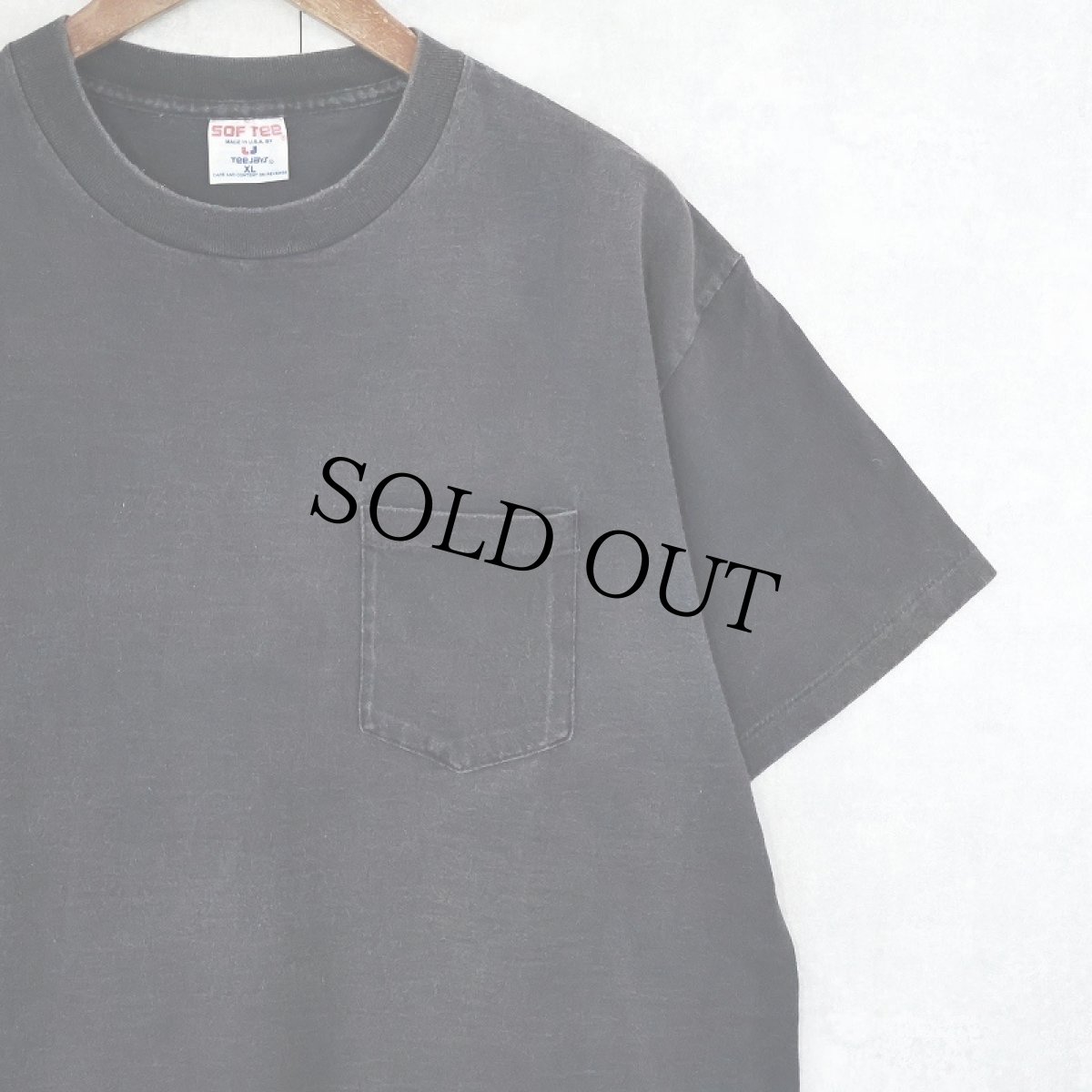画像1: 90's SOFTee USA製 無地ポケットTシャツ BLACK XL (1)