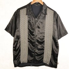 画像1: 90's〜 POP ICON 刺繍切り替え サテンオープンカラーシャツ BLACK  (1)