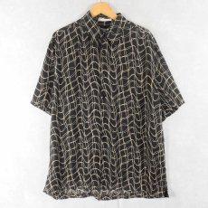 画像1: 90's PERRY ELLIS 総柄 シルクシャツ BLACK L (1)