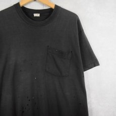 画像1: 80〜90's FRUIT OF THE LOOM USA製 無地 ポケットTシャツ BLACK (1)