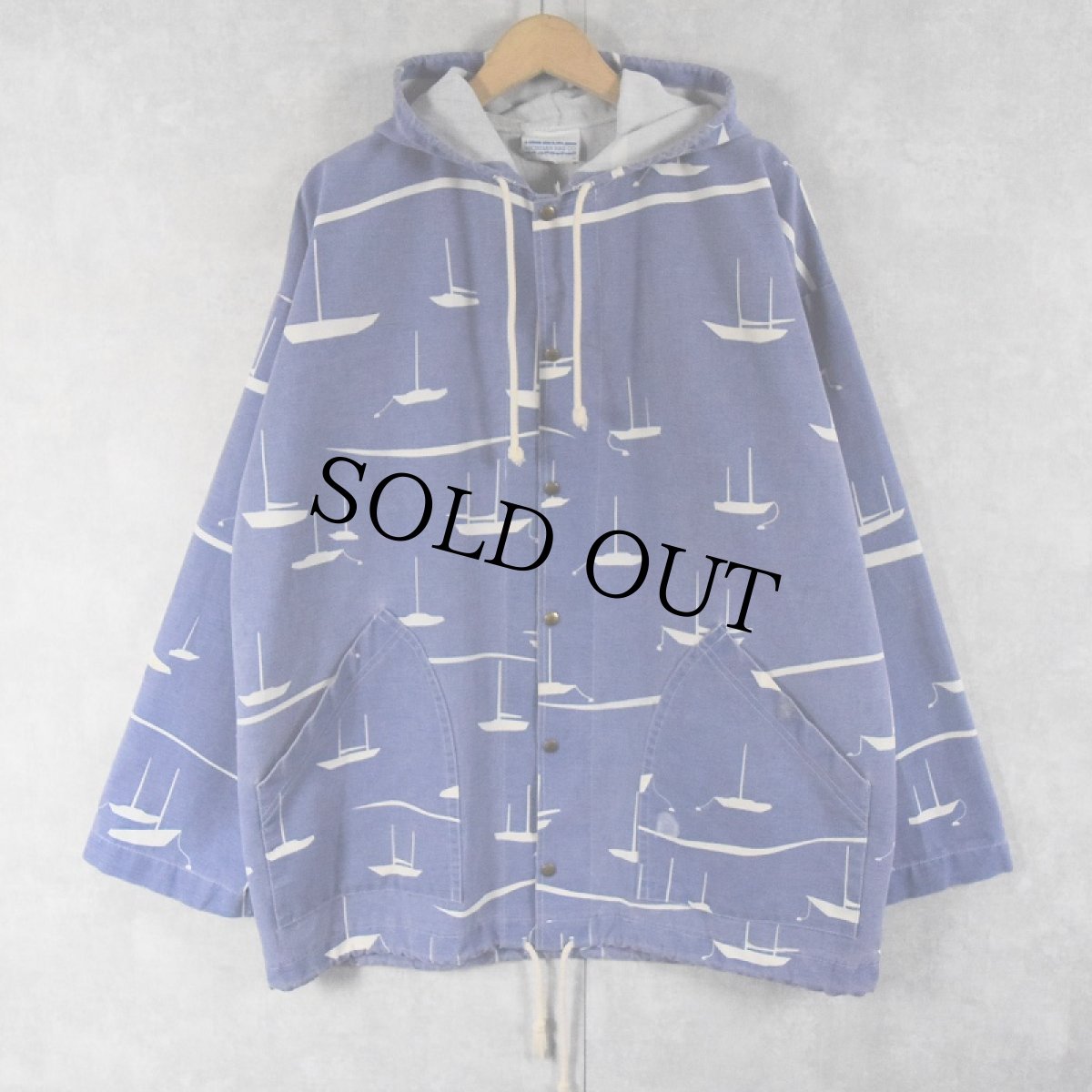 画像1: 90's MICHIGAN RAG CO. USA製 ヨット柄 コットンポリ パーカー M (1)