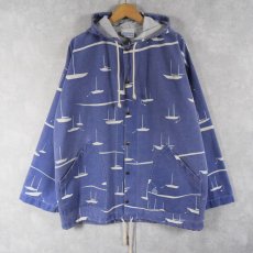 画像1: 90's MICHIGAN RAG CO. USA製 ヨット柄 コットンポリ パーカー M (1)