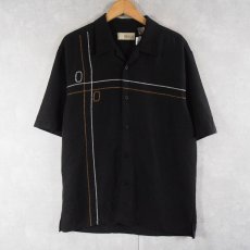 画像1: Cubavera 刺繍デザイン レーヨンオープンカラーシャツ BLACK M (1)
