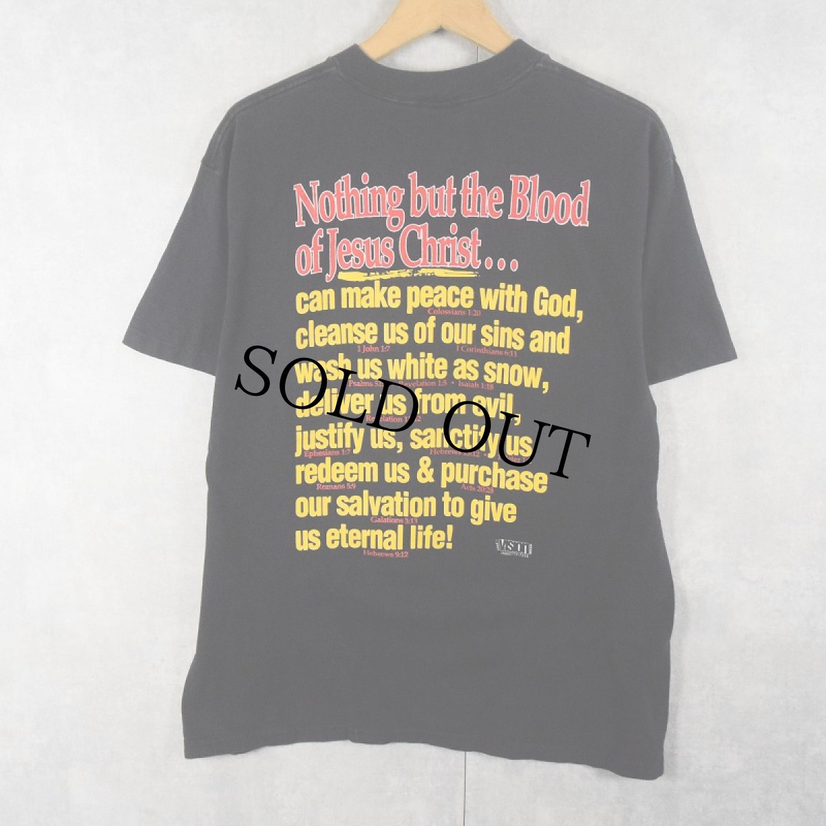 画像2: 90's USA製 "NOTHING BUT THE BLOOD OF JESUS" ジーザスプリントTシャツ BLACK L (2)