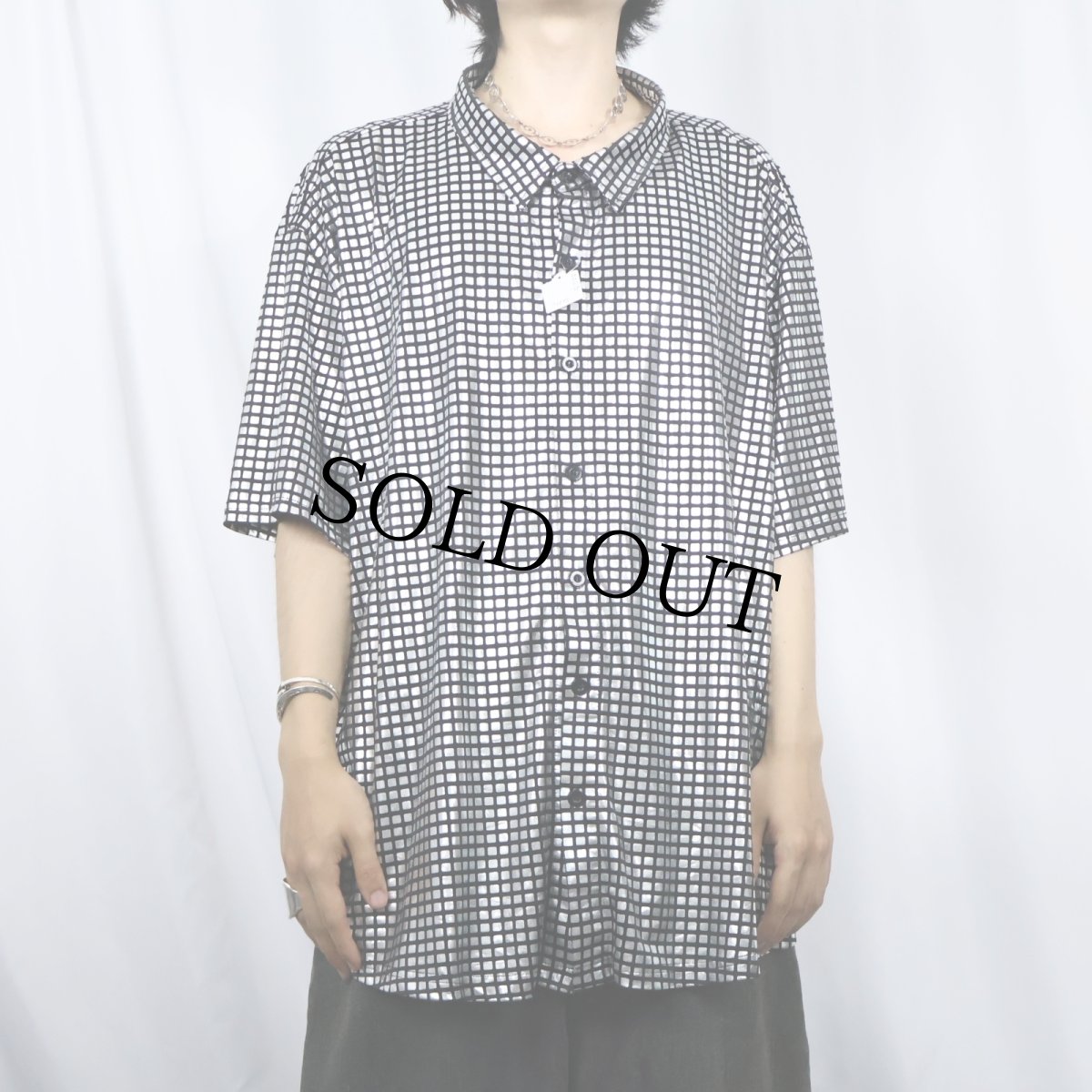 画像2: TURETRENDY チェック柄 シャイニー ポリエステル×スパンデックスシャツ XXXL (2)