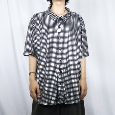 画像2: TURETRENDY チェック柄 シャイニー ポリエステル×スパンデックスシャツ XXXL (2)
