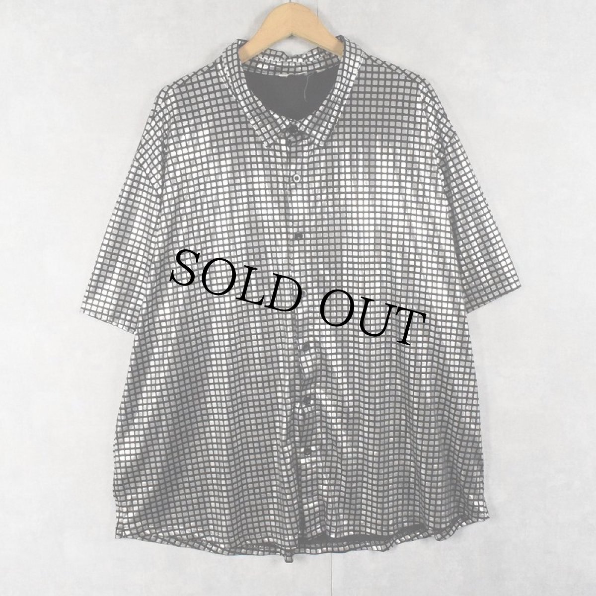 画像1: TURETRENDY チェック柄 シャイニー ポリエステル×スパンデックスシャツ XXXL (1)
