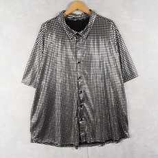 画像1: TURETRENDY チェック柄 シャイニー ポリエステル×スパンデックスシャツ XXXL (1)