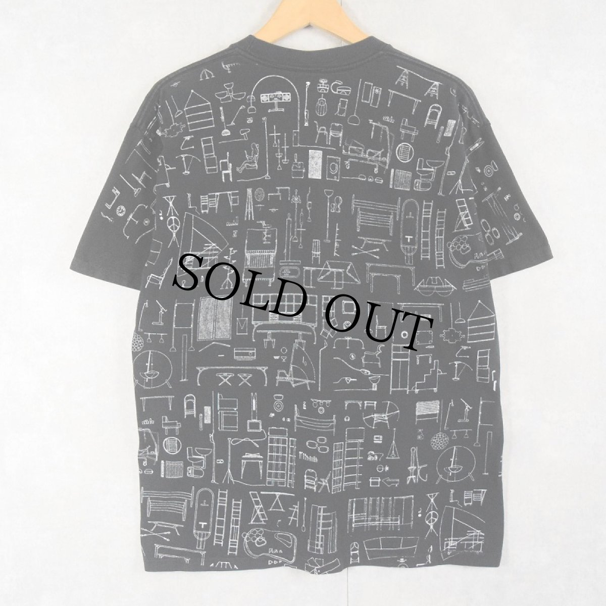 画像2: 90's ACHILLE CASTIGLIONI DESIGN by MoMA インテリア柄 マルチプリントTシャツ BLACK (2)