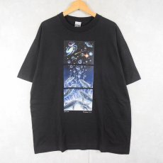画像1: 90's Markus Willis USA製 イルカ×宇宙 イラストプリントTシャツ BLACK XL (1)