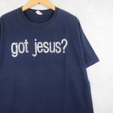 画像1: "got jesus?" ジーザス パロディプリントTシャツ NAVY XL (1)