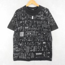 画像1: 90's ACHILLE CASTIGLIONI DESIGN by MoMA インテリア柄 マルチプリントTシャツ BLACK (1)