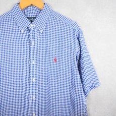 画像1: POLO Ralph Lauren "Classic Fit" ロゴ刺繍 ギンガムチェック柄 コットンボタンダウンシャツ L (1)