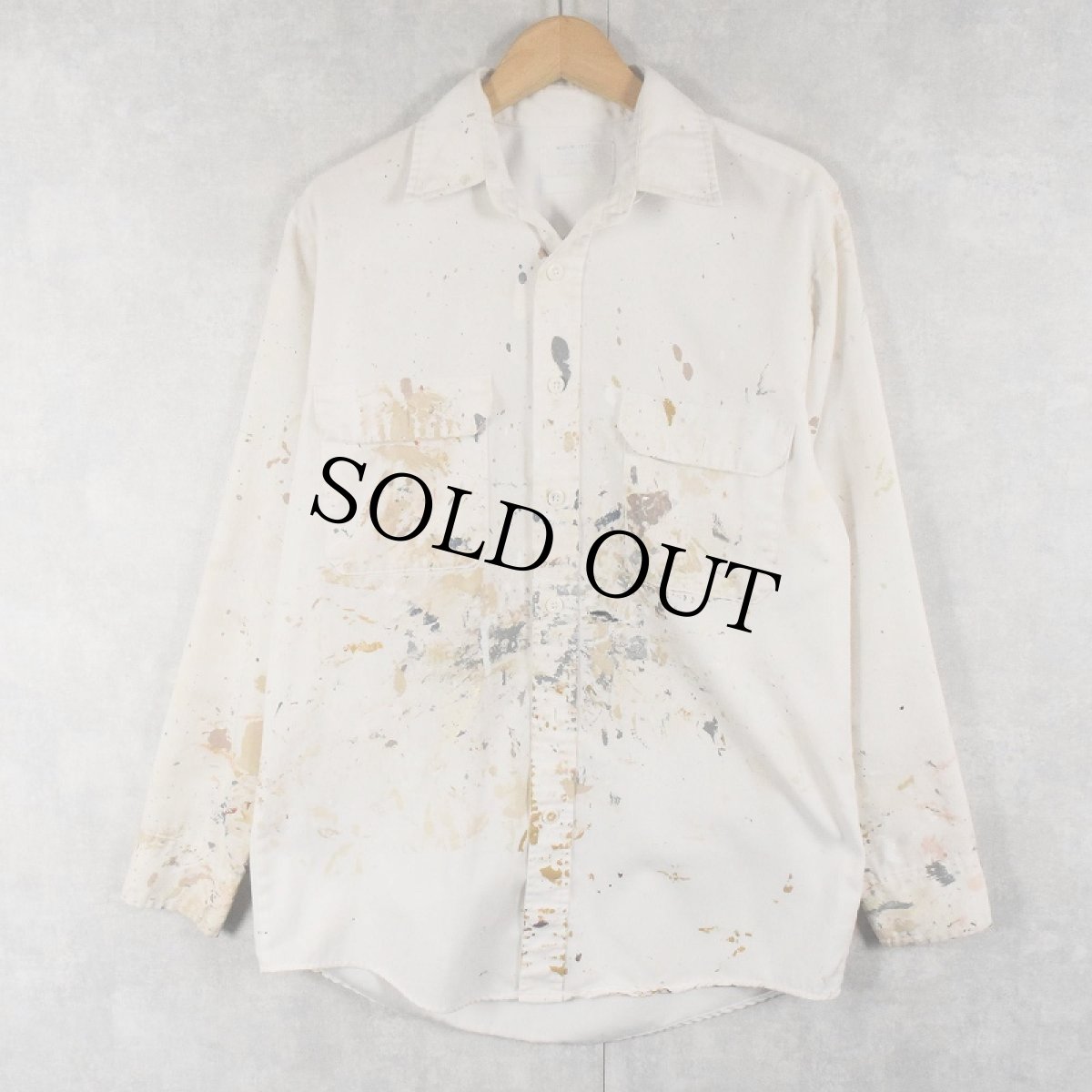 画像4: 80's〜 ペンキペイント コットンポリ ワークシャツ M (4)