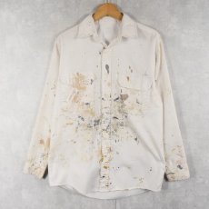画像4: 80's〜 ペンキペイント コットンポリ ワークシャツ M (4)