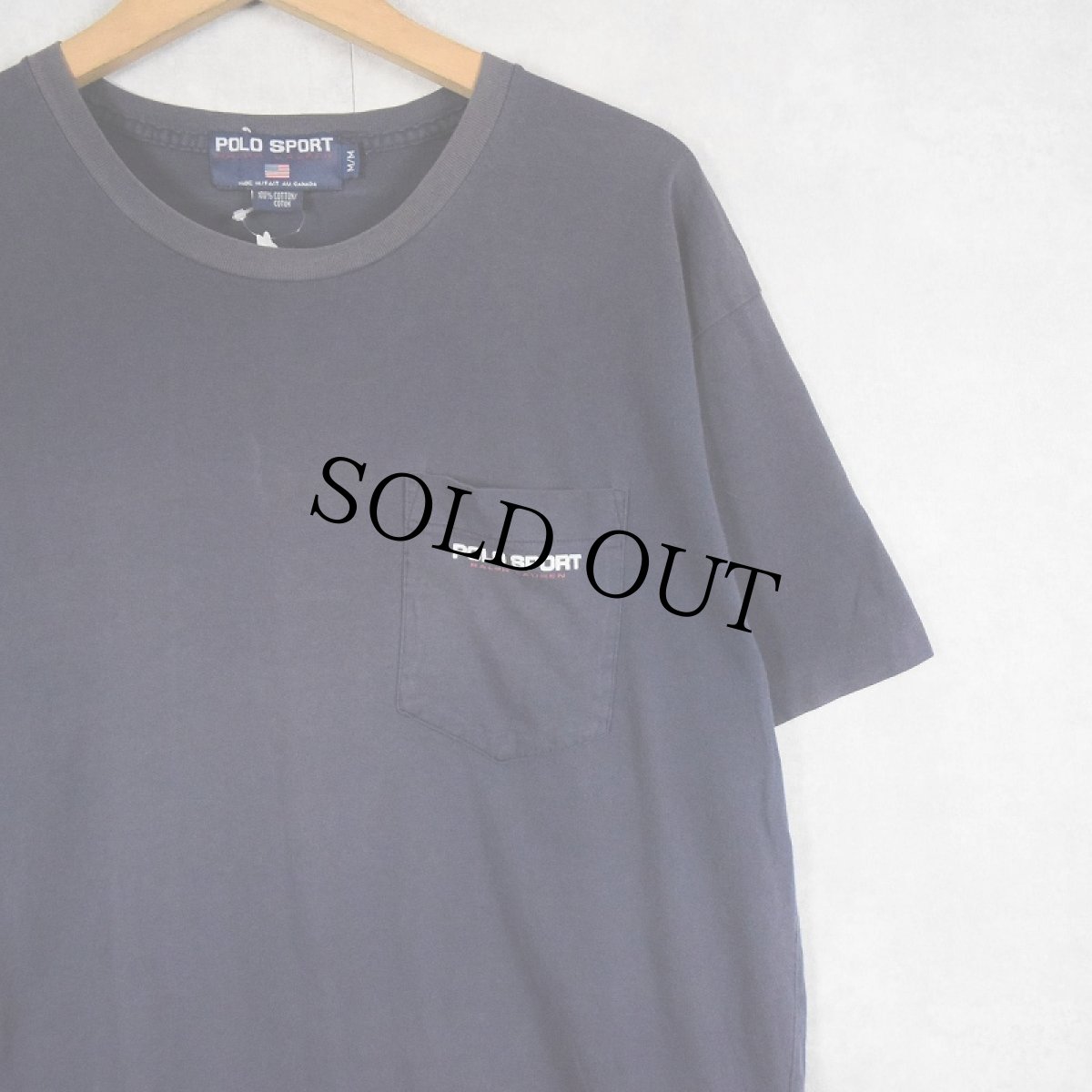 画像1: 90's POLO SPORT Ralph Lauren CANADA製 ロゴプリント ポケットTシャツ NAVY M (1)