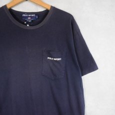 画像1: 90's POLO SPORT Ralph Lauren CANADA製 ロゴプリント ポケットTシャツ NAVY M (1)