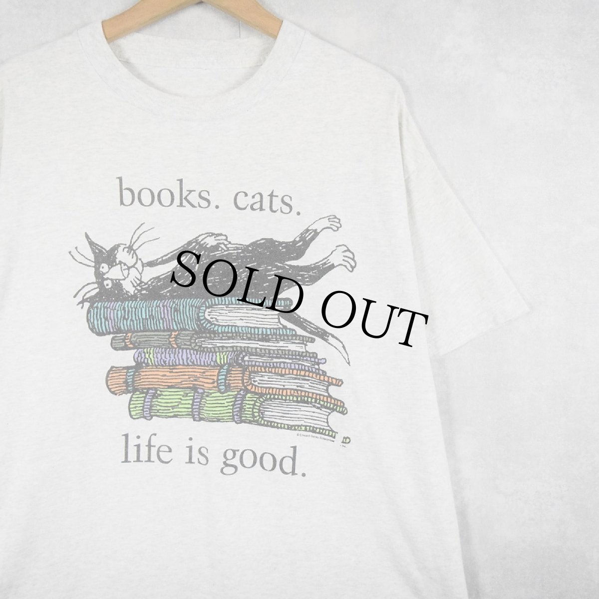 画像1: Edward Gorey USA製 "books.cats." プリントTシャツ  (1)