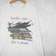 画像1: Edward Gorey USA製 "books.cats." プリントTシャツ  (1)