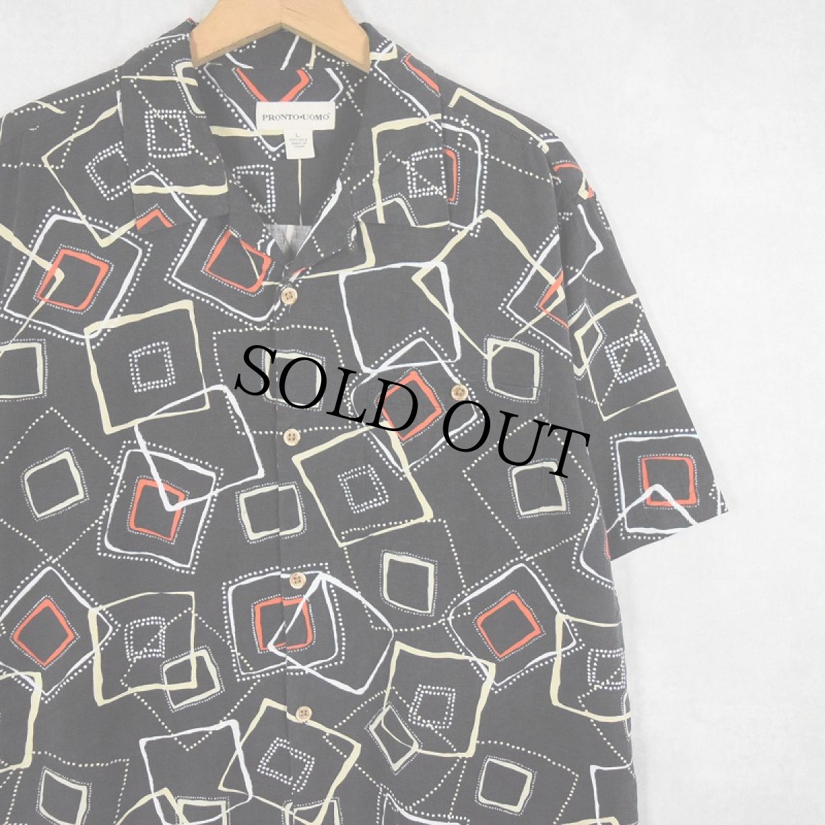 画像1: PRONTO UOMO 総柄 シルクオープンカラーシャツ BLACK L (1)