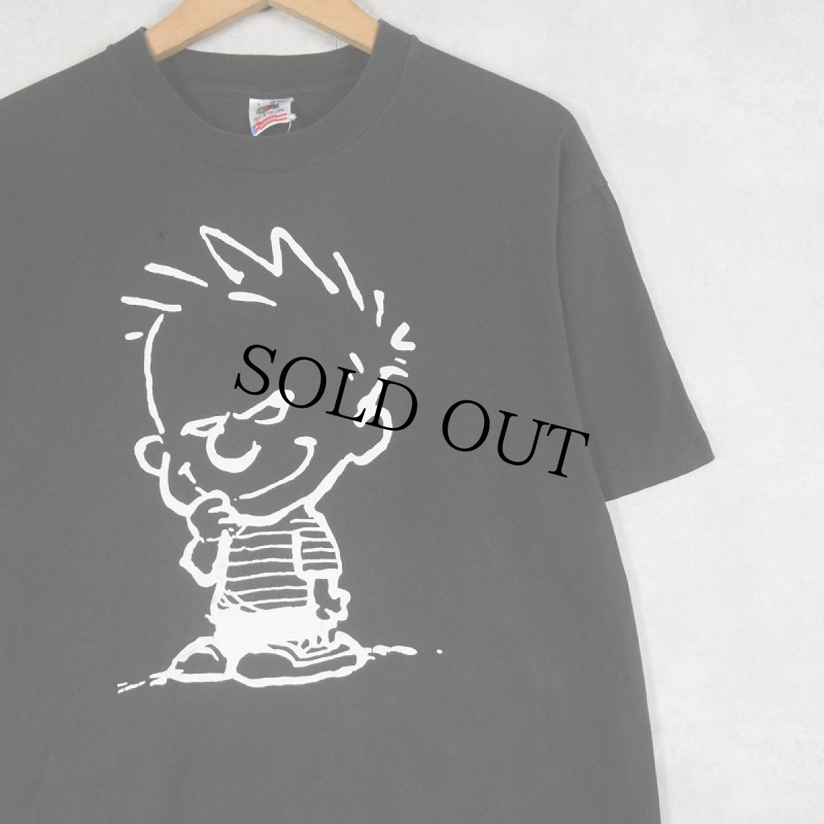 画像1: 90's Calvin and Hobbes USA製 キャラクタープリントTシャツ BLACK L (1)