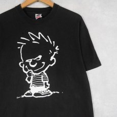 画像1: 90's Calvin and Hobbes USA製 キャラクタープリントTシャツ BLACK L (1)