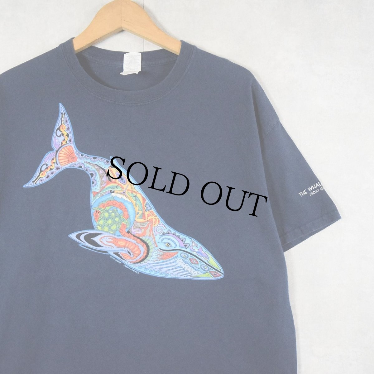 画像1: 90's〜 LIBERTY GRAPHICS USA製 "Blue Whale" クジラ アートプリントTシャツ NAVY L (1)