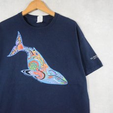 画像1: 90's〜 LIBERTY GRAPHICS USA製 "Blue Whale" クジラ アートプリントTシャツ NAVY L (1)